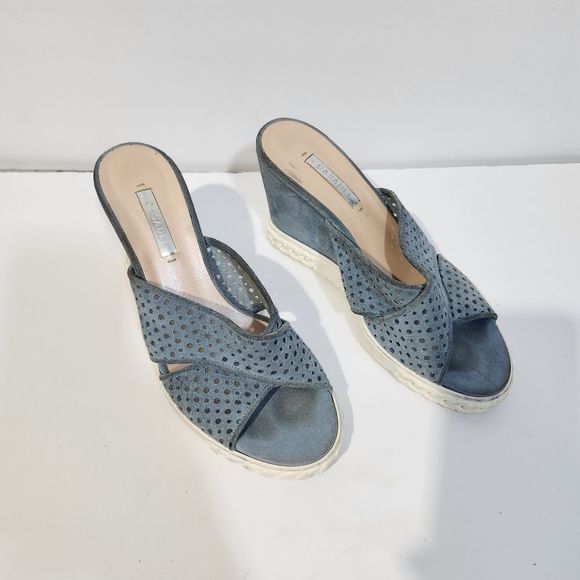 Casadei wedge slip on suede sandals  blue white size 8 - Picture 2 of 11